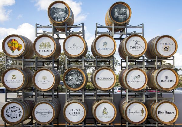 Barrels showcasing wineries in the Hunter Valley
